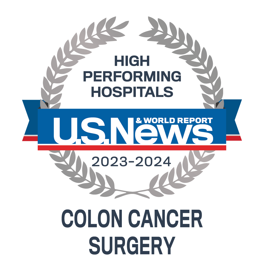Awards badge for High Performing Hospitals for Colon Cancer Surgery – U.S. News and World Report 2023-24