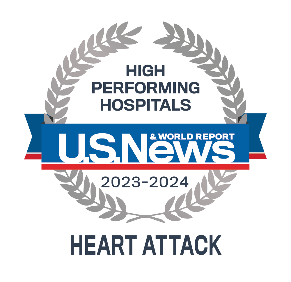 Awards badge for High Performing Hospitals for Heart Attack Care – U.S. News and World Report 2023-24