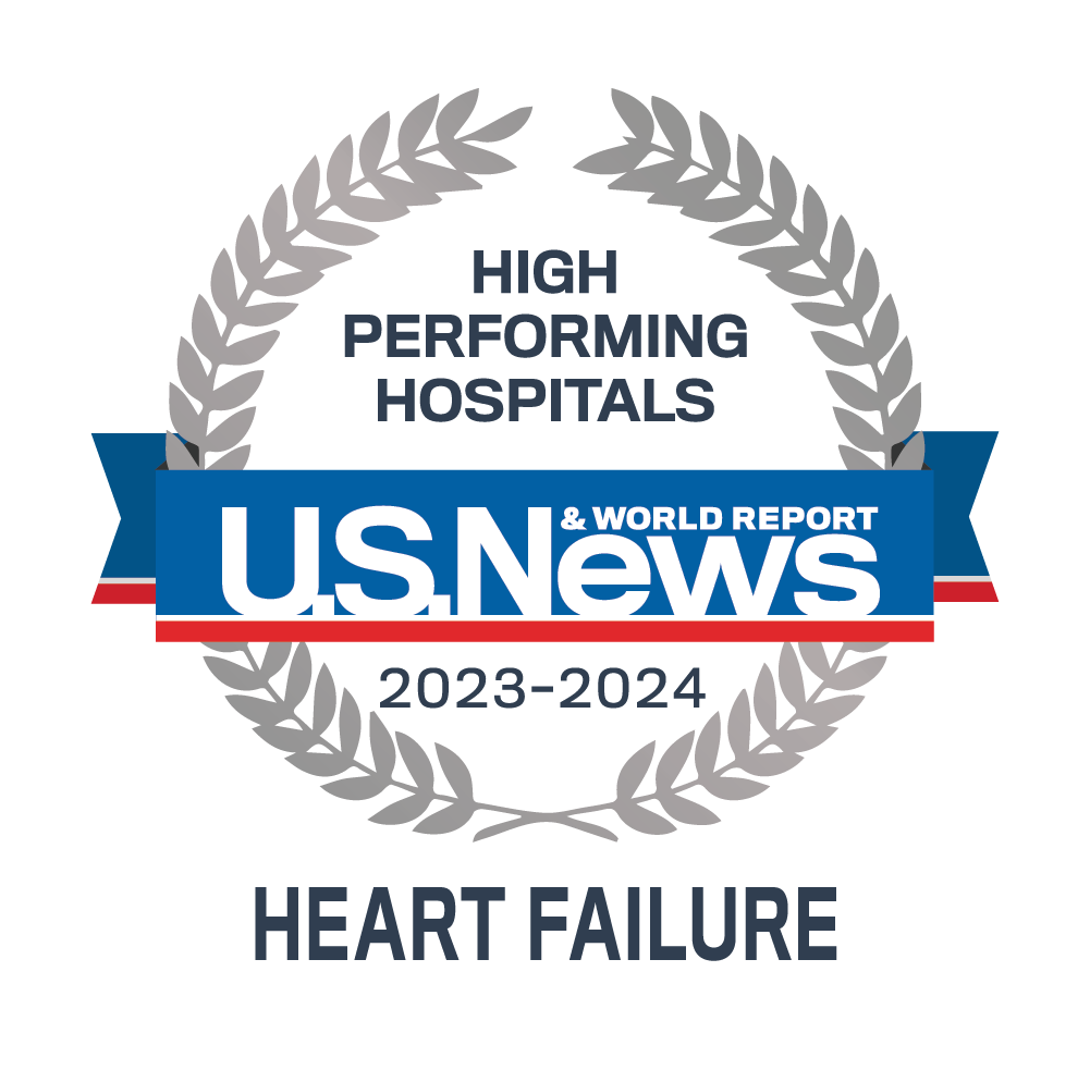 Awards badge for High Performing Hospitals for Heart Failure Care – U.S. News and World Report 2023-24