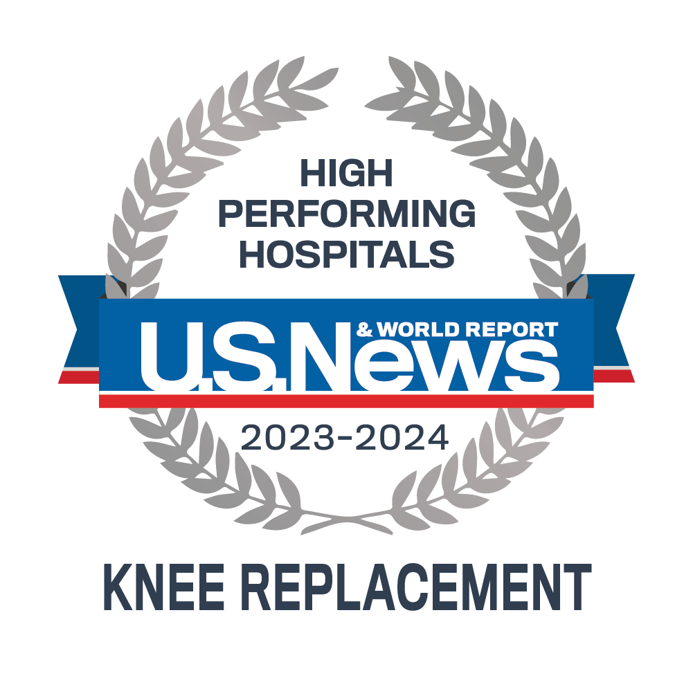 Awards badge for High Performing Hospitals for Knee Replacement – U.S. News and World Report 2023-24