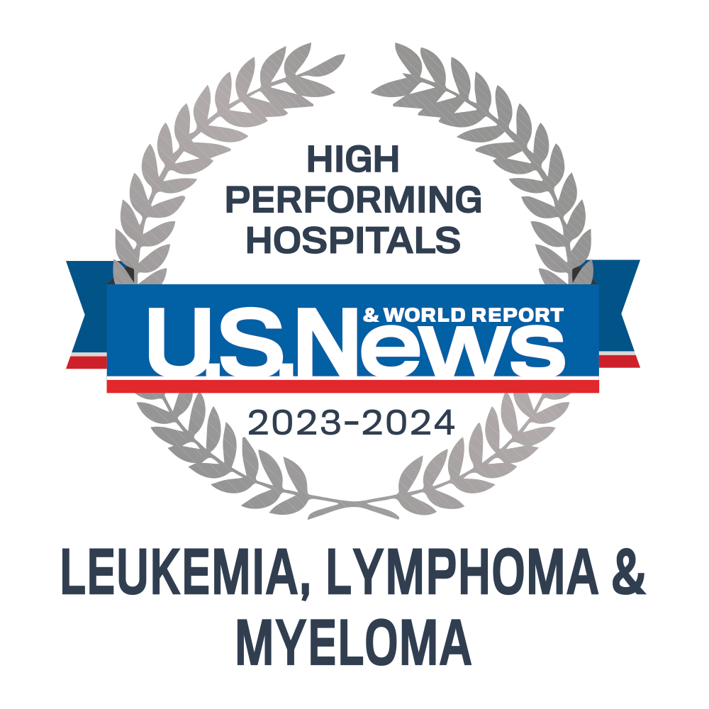 Awards badge for High Performing Hospitals for Leukemia, Lymphoma and Myeloma care – U.S. News and World Report 2023-24
