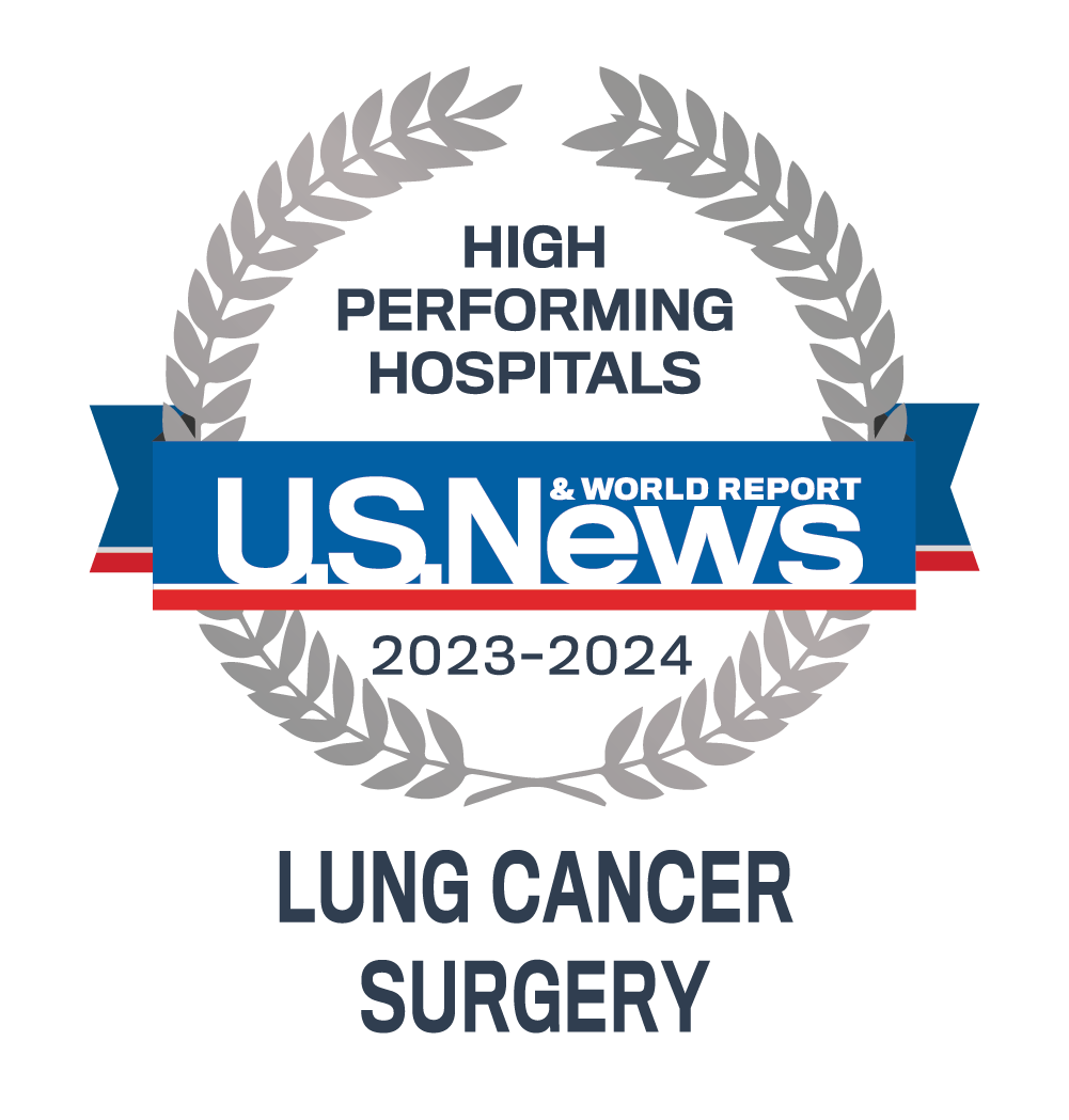 Awards badge for High Performing Hospitals for Lung Cancer Surgery – U.S. News and World Report 2023-24