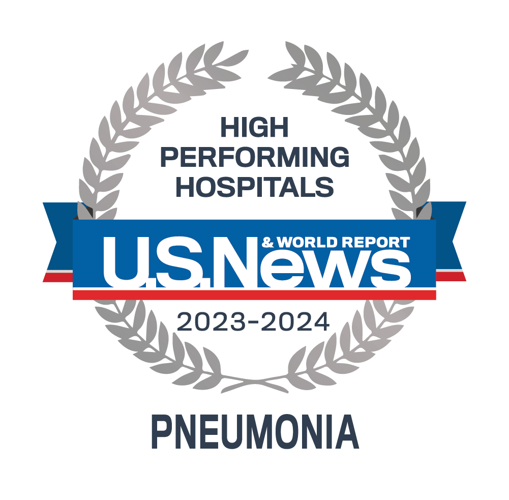 Awards badge for High Performing Hospitals for Pneumonia Care – U.S. News and World Report 2023-24