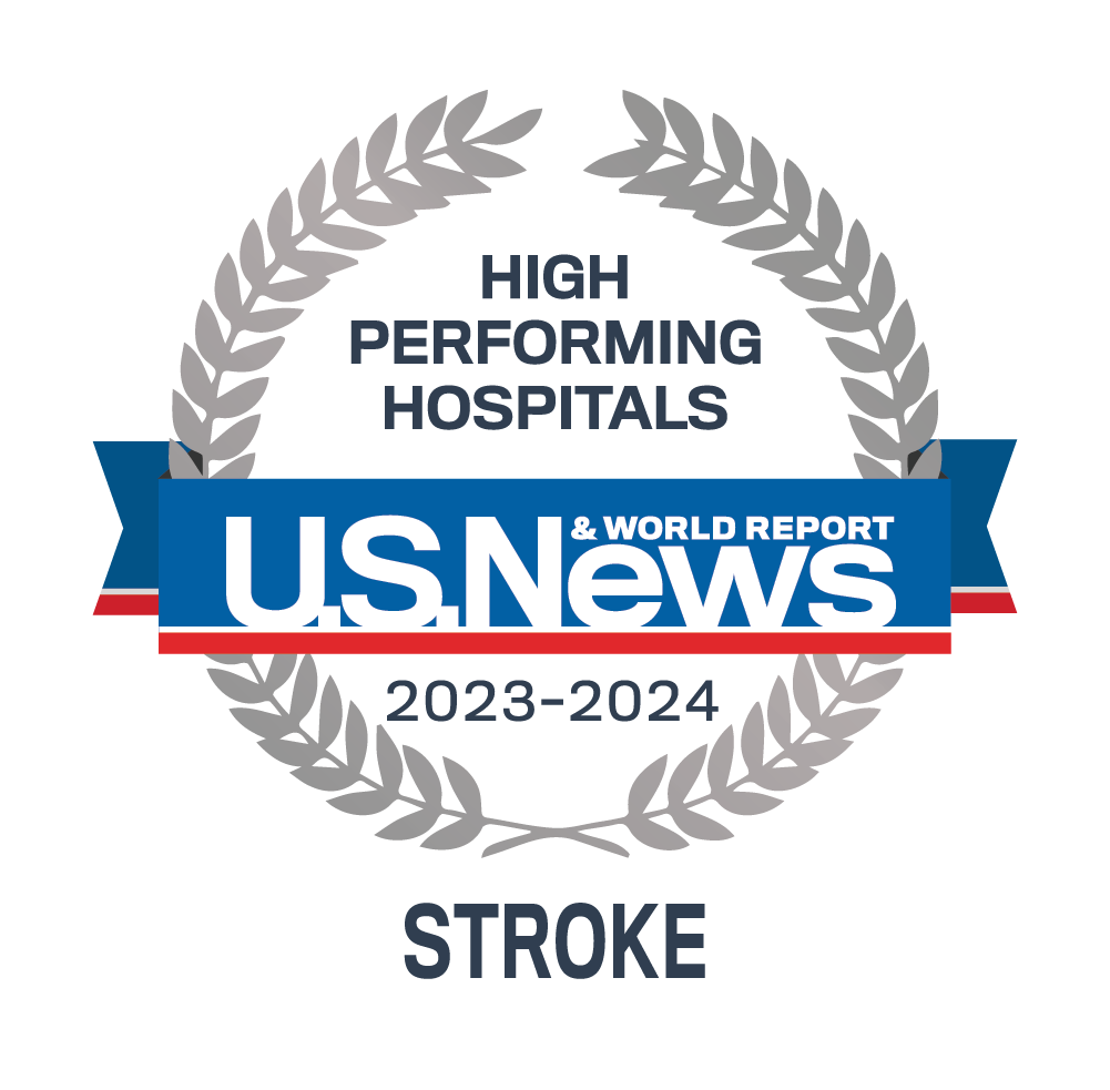 Awards badge for High Performing Hospitals for Stroke Care – U.S. News and World Report 2023-24