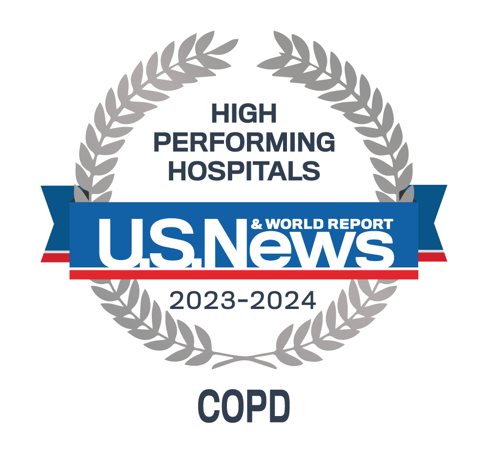 Awards badge for High Performing Hospitals for Chronic Obstructive Pulmonary Disease – U.S. News and World Report 2023-24