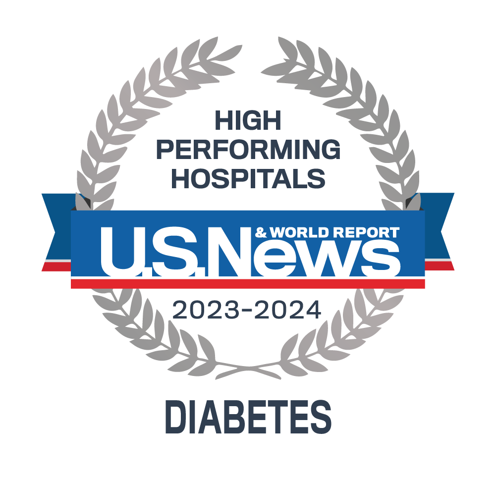 Awards badge for High Performing Hospitals for Diabetes – U.S. News and World Report 2023-24