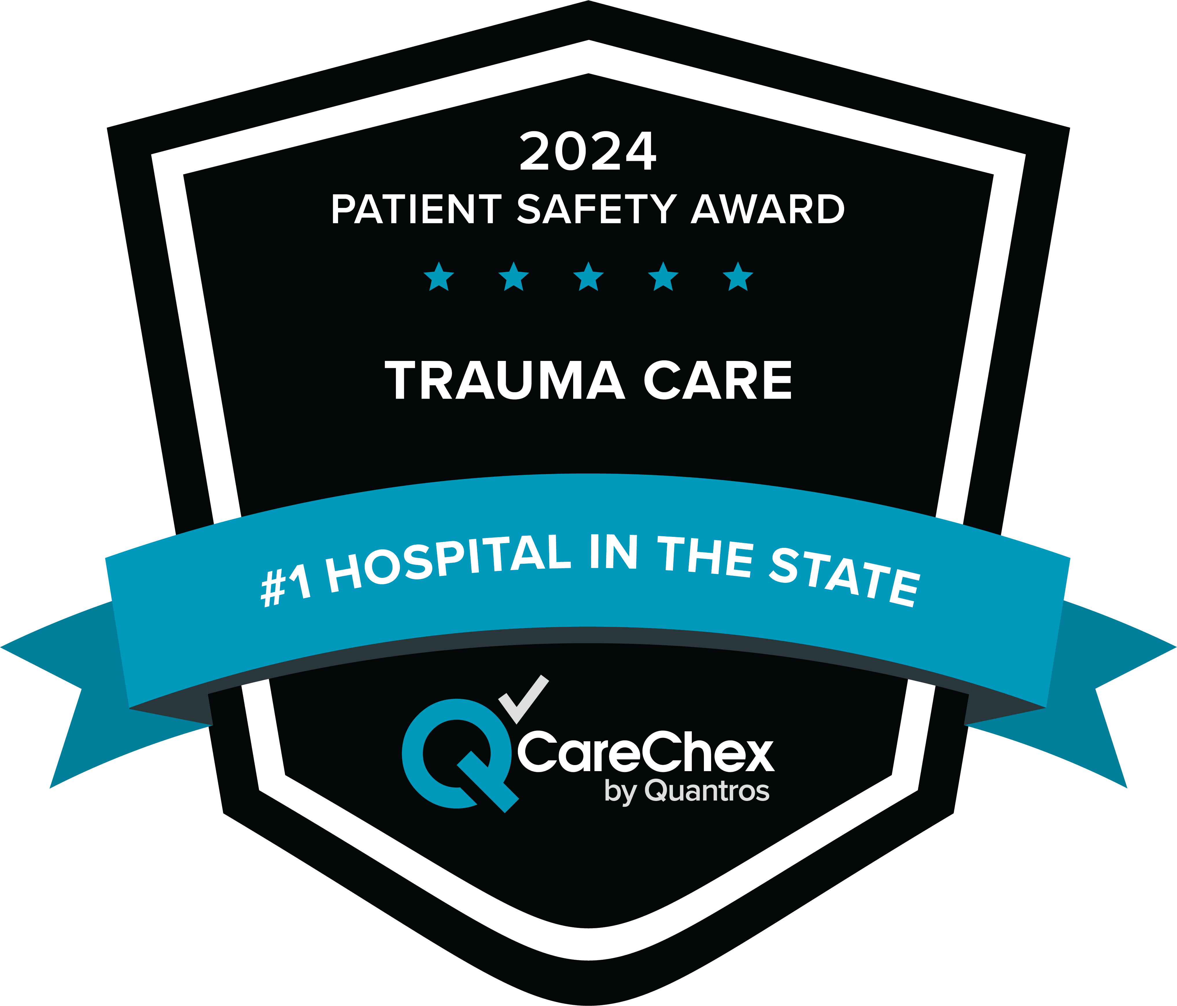 Awards badge for #1 Hospital in Tennessee for Patient Safety in Trauma Care – 2024 CareChex by Quantros