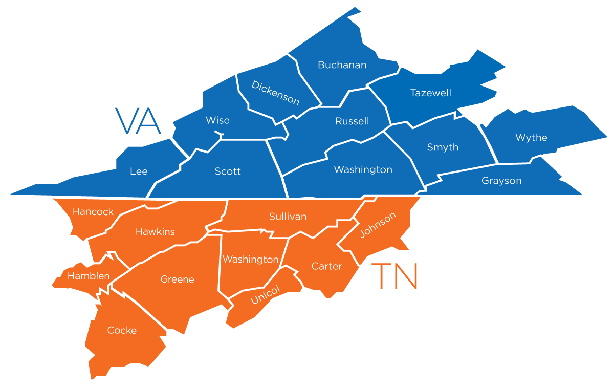Southwest Virginia / Northeast Tennessee Accountable Care Community 21-county region map