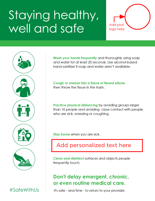 "Staying healthy, well and safe" flier example